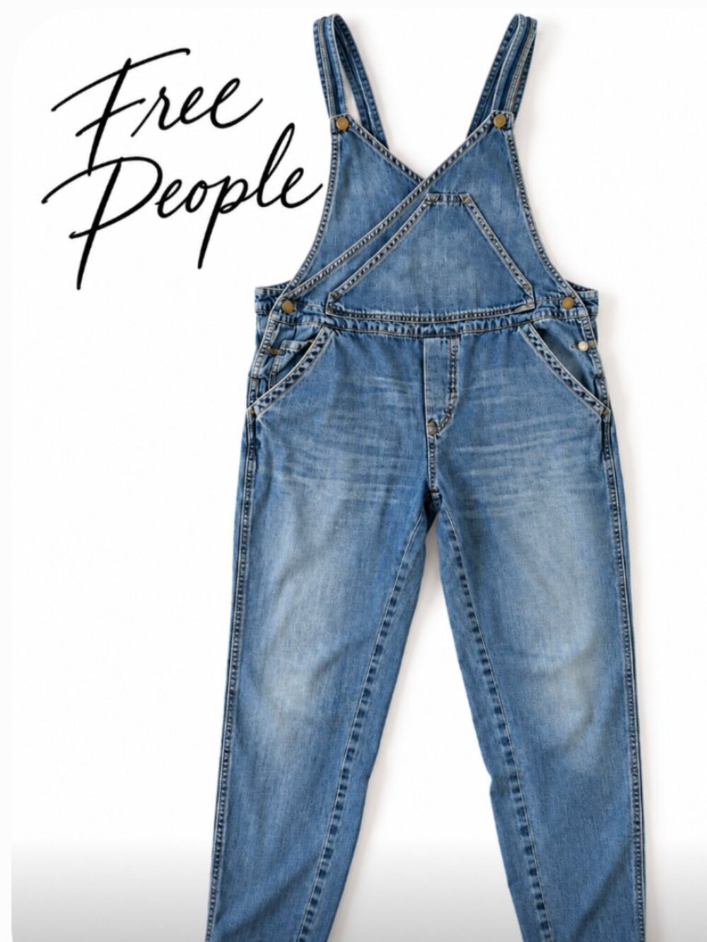 Free People Denim Crossover Bib Overalls Size 29 low ba